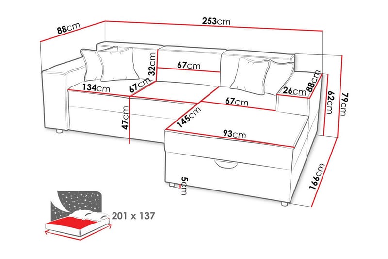 3-sits Hörnbäddsoffa Knocklong - Hörnbäddsoffa