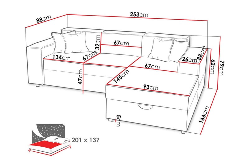 3-sits Hörnbäddsoffa Knocklong - Hörnbäddsoffa