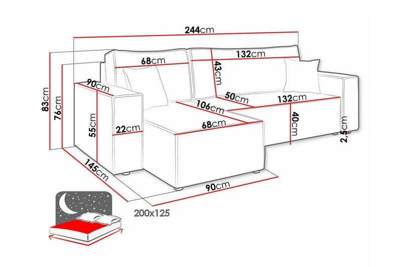 3-sits Hörnbäddsoffa Magston - Blå - Möbler - Soffa - Bäddsoffa - Bäddsoffa längsbäddad