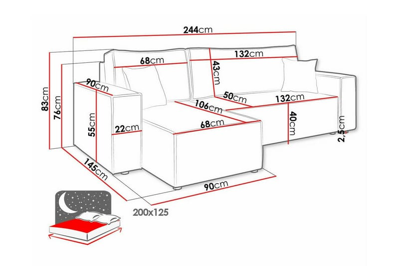 3-sits Hörnbäddsoffa Magston - Blå - Hörnbäddsoffa