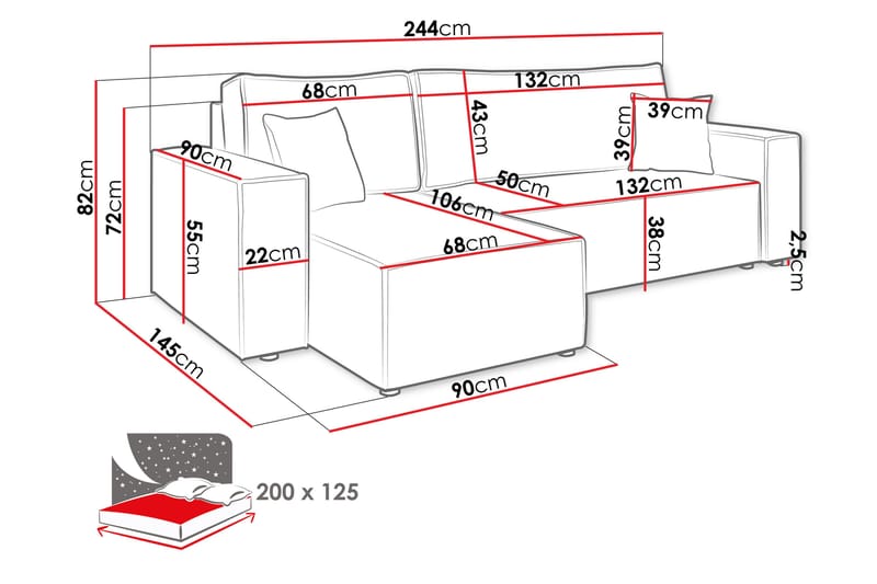 3-sits Hörnbäddsoffa Magston - Blå - Möbler - Soffa - Bäddsoffa - Bäddsoffa längsbäddad