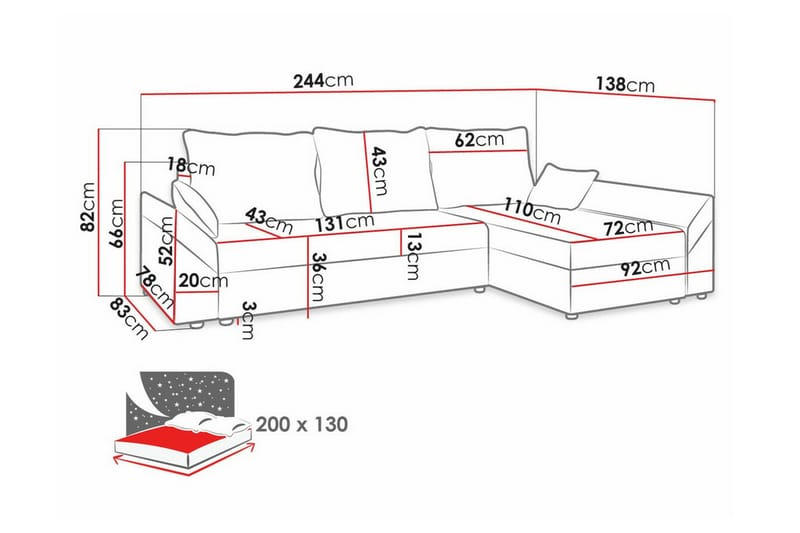 3-sits Hörnbäddsoffa Midfeld - Hörnbäddsoffa