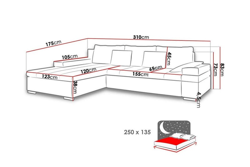 3-sits Hörnbäddsoffa Naoma - Hörnbäddsoffa