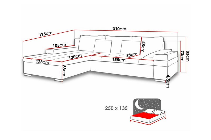 3-sits Hörnbäddsoffa Naoma - Hörnbäddsoffa