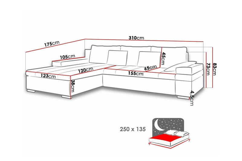 3-sits Hörnbäddsoffa Naoma - Hörnbäddsoffa