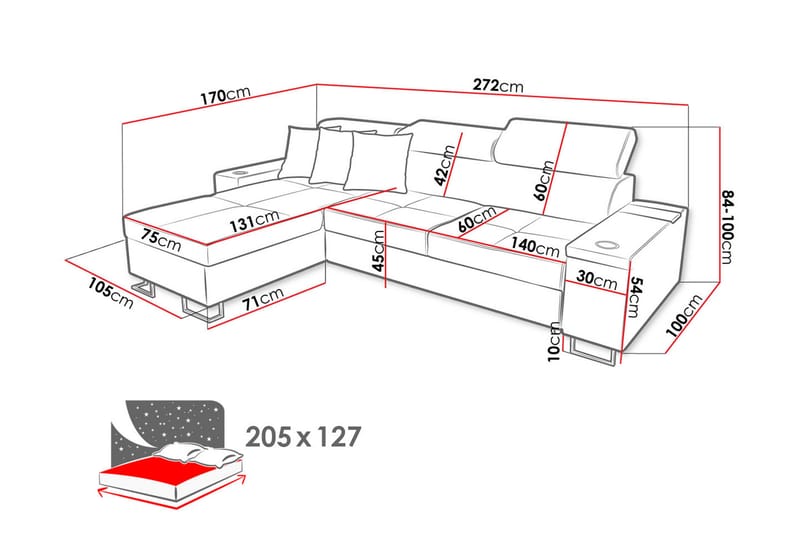 3-sits Hörnbäddsoffa Torretta Höger - Svart - Hörnbäddsoffa