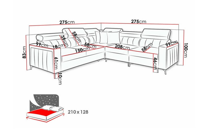 4-sits Hörnbäddsoffa Galbally - Hörnbäddsoffa