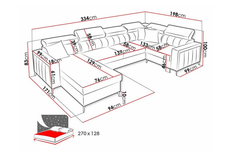 4-sits Hörnbäddsoffa Galbally - Hörnbäddsoffa