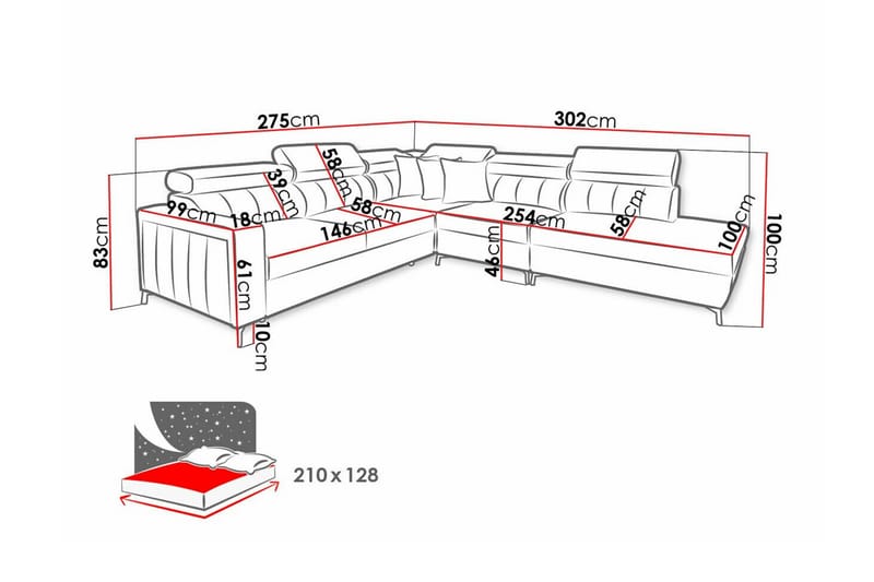 4-sits Hörnbäddsoffa Galbally - Hörnbäddsoffa