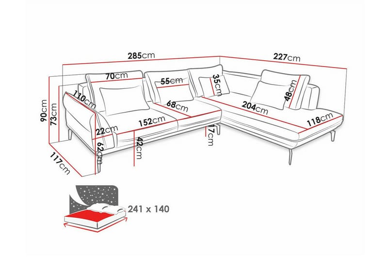 4-sits Hörnbäddsoffa Graystone - Hörnbäddsoffa