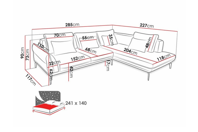 4-sits Hörnbäddsoffa Graystone - Hörnbäddsoffa