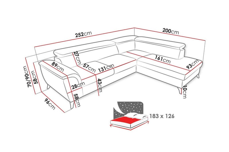 4-sits Hörnbäddsoffa Graystone - Hörnbäddsoffa