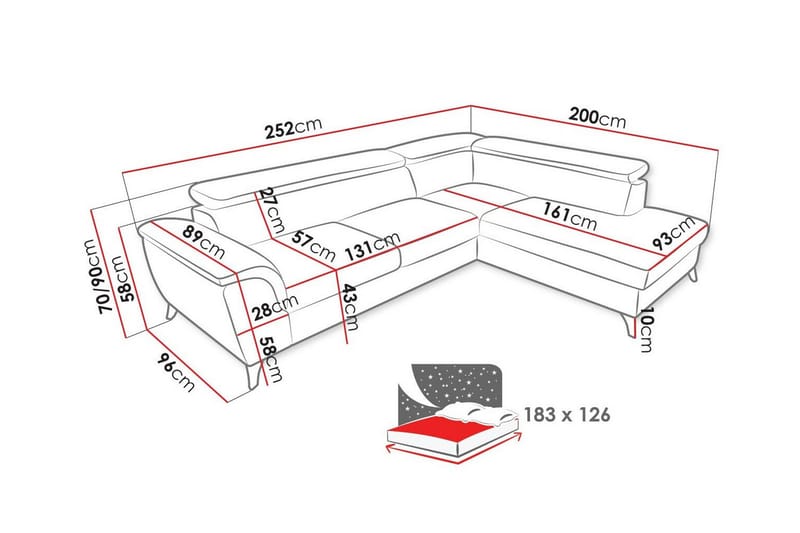 4-sits Hörnbäddsoffa Graystone - Hörnbäddsoffa