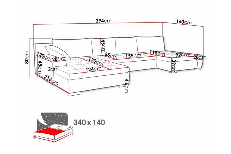 4-sits Hörnbäddsoffa Kintore - Hörnbäddsoffa