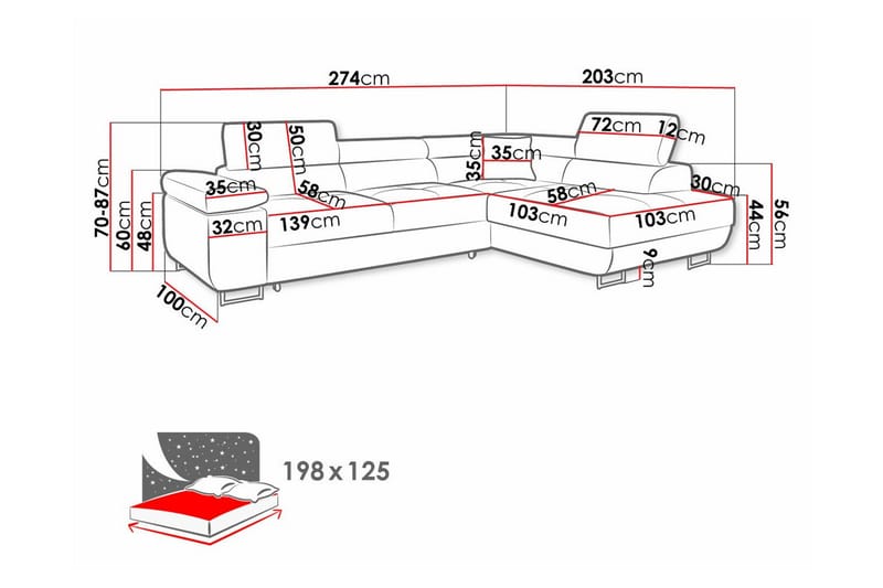 4-sits Hörnbäddsoffa Kintore - Hörnbäddsoffa