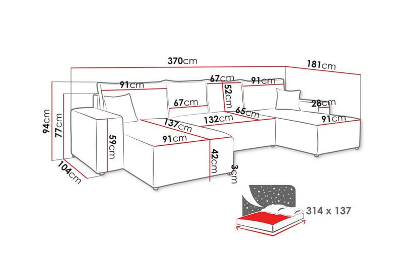 4-sits Hörnbäddsoffa Knocklong - Blå - Hörnbäddsoffa