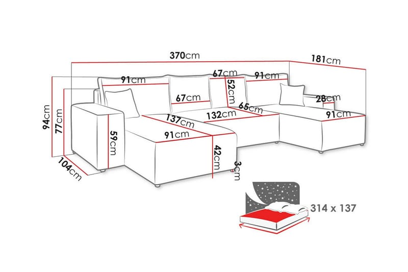 4-sits Hörnbäddsoffa Knocklong - Rosa - Möbler - Soffa - Bäddsoffa - Hörnbäddsoffa