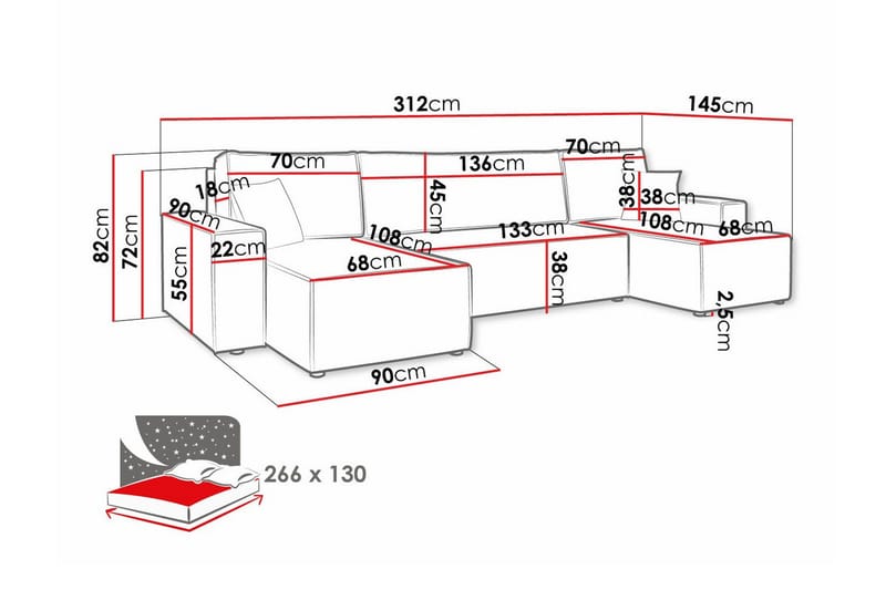 4-sits Hörnbäddsoffa Magston - Hörnbäddsoffa