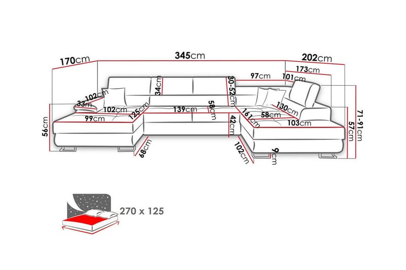 4-sits Hörnbäddsoffa Reginia - Hörnbäddsoffa