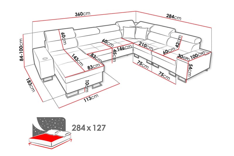 4-sits Hörnbäddsoffa Torretta Vänster - Ljusgrå - Hörnbäddsoffa