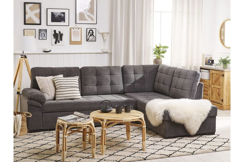 4-sits Hörnbäddsoffa Valdshult Vänster - Sammet/Grå - Möbler - Soffa - Bäddsoffa - Hörnbäddsoffa