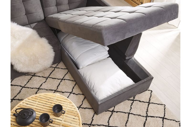 4-sits Hörnbäddsoffa Valdshult Vänster - Sammet/Grå - Möbler - Soffa - Bäddsoffa - Hörnbäddsoffa