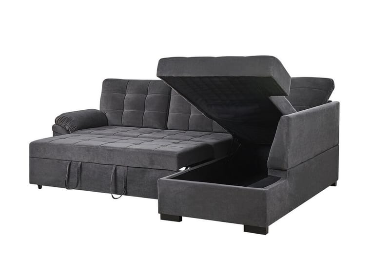 4-sits Hörnbäddsoffa Valdshult Vänster - Sammet/Grå - Möbler - Soffa - Bäddsoffa - Hörnbäddsoffa