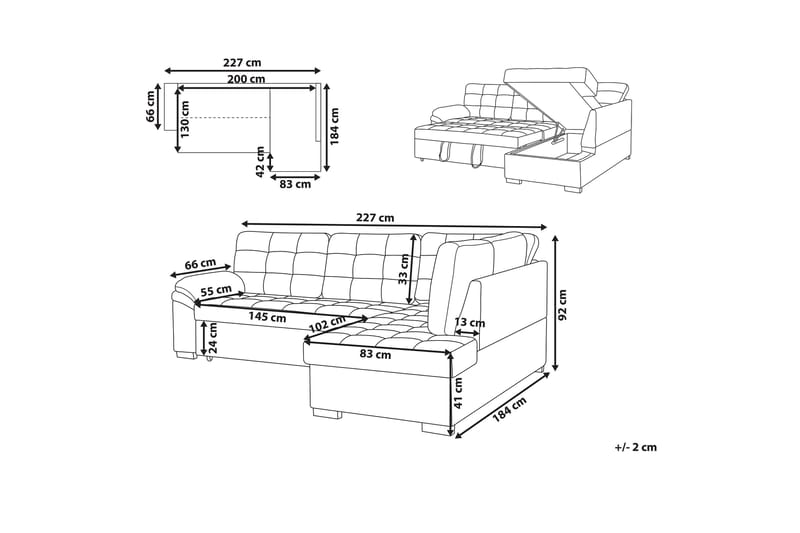 4-sits Hörnbäddsoffa Valdshult Vänster - Sammet/Grå - Möbler - Soffa - Bäddsoffa - Hörnbäddsoffa