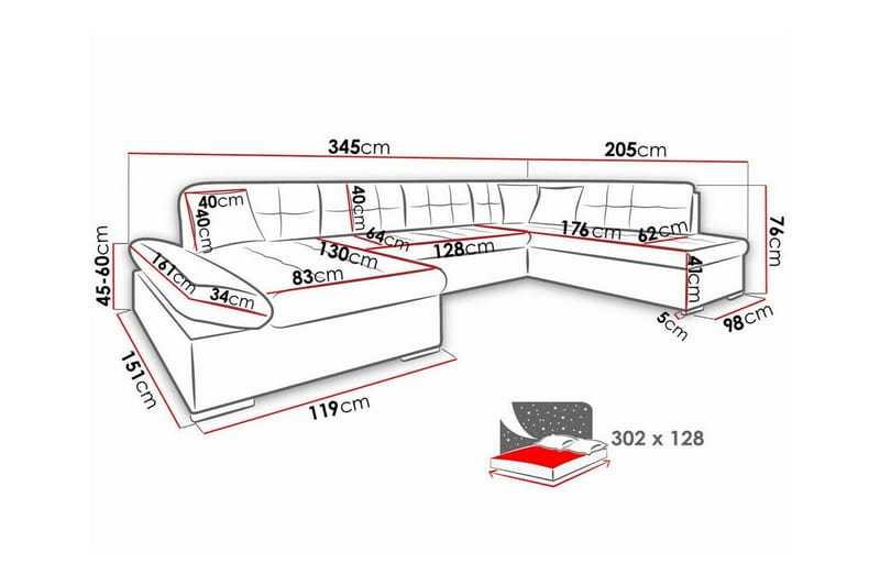 4-sits Hörnbäddsoffa Zumar - Hörnbäddsoffa