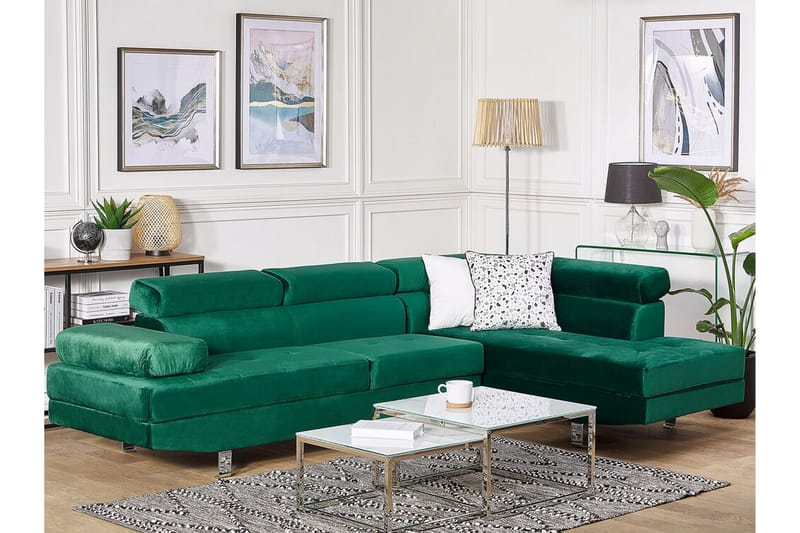5-sits Hörnbäddsoffa Dagsvad Vänster - Sammet/Grön - Möbler - Soffa - Bäddsoffa - Hörnbäddsoffa