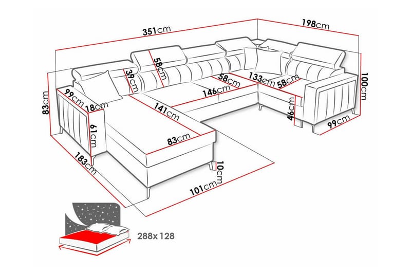 5-sits Hörnbäddsoffa Galbally - Hörnbäddsoffa