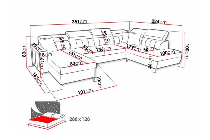 5-sits Hörnbäddsoffa Galbally - Hörnbäddsoffa