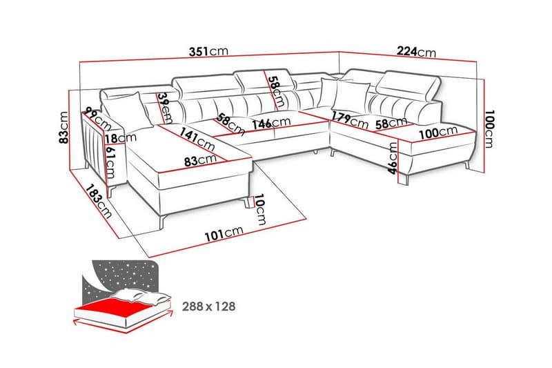 5-sits Hörnbäddsoffa Galbally - Möbler - Soffa - Bäddsoffa - Bäddsoffa divan