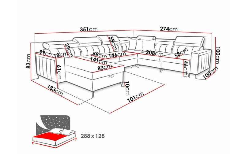 5-sits Hörnbäddsoffa Galbally - Hörnbäddsoffa