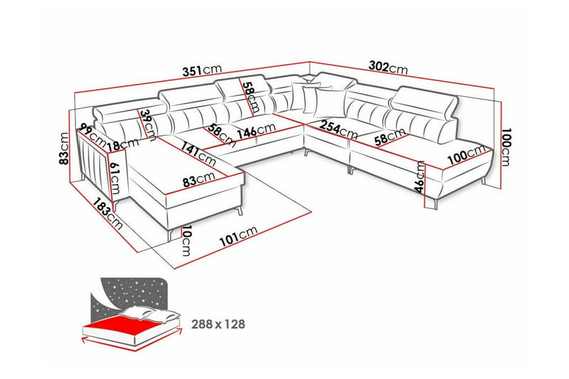 5-sits Hörnbäddsoffa Galbally - Hörnbäddsoffa