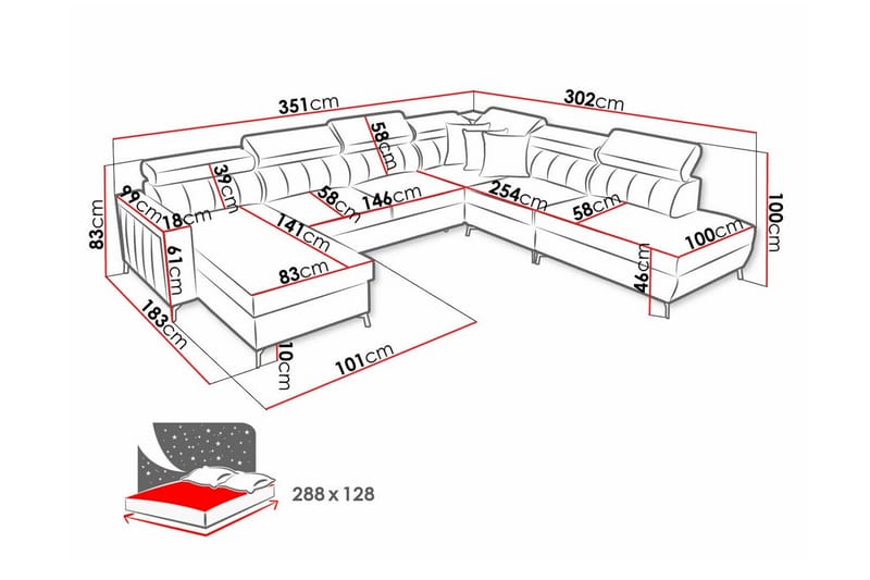 5-sits Hörnbäddsoffa Galbally - Hörnbäddsoffa