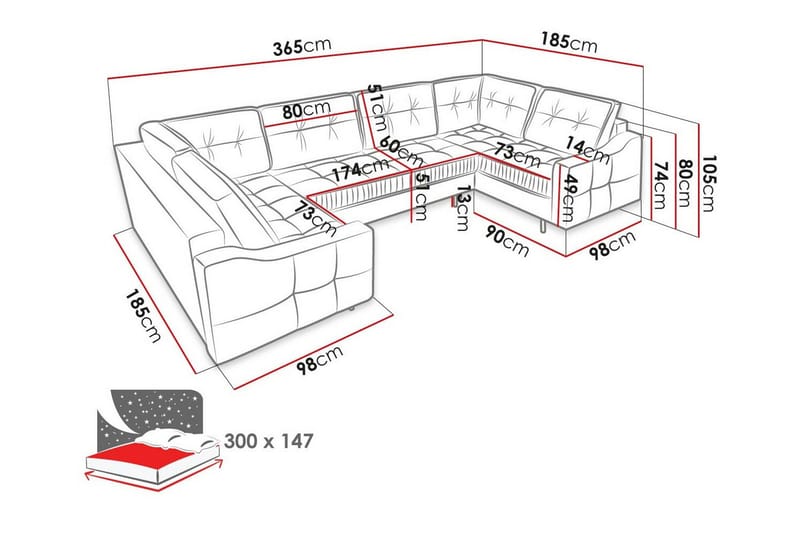 5-sits Hörnbäddsoffa Tregaron - Hörnbäddsoffa