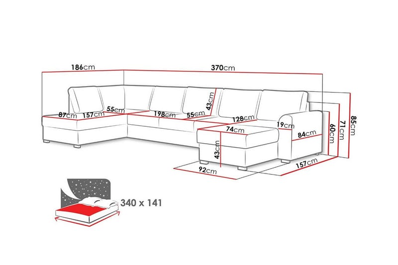 6-sits Hörnbäddsoffa Kintore - Hörnbäddsoffa