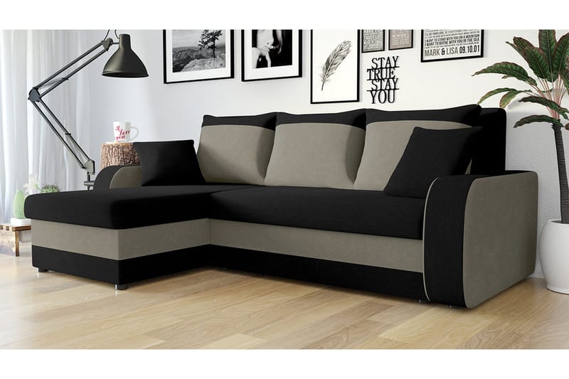Alvared 3-sits Hörnbäddsoffa Universal - Svart/Grå - Möbler - Soffa - Bäddsoffa - Bäddsoffa divan