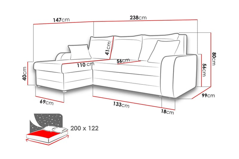 Alvared 3-sits Hörnbäddsoffa Universal - Svart/Grå - Möbler - Soffa - Bäddsoffa - Bäddsoffa divan