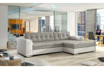 Amerikana Hörnbäddsoffa med Divan - Grå/Vit - Möbler - Soffa - Bäddsoffa - Hörnbäddsoffa