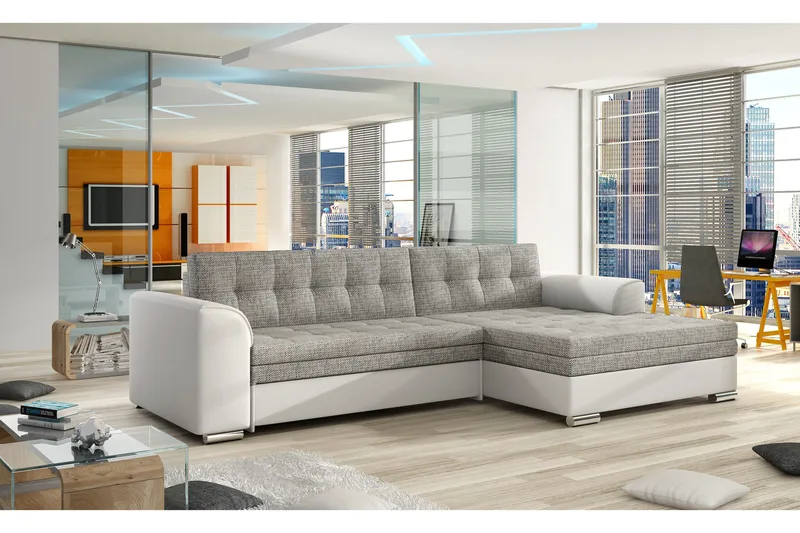 Amerikana Hörnbäddsoffa med Divan - Grå/Vit - Möbler - Soffa - Bäddsoffa - Hörnbäddsoffa