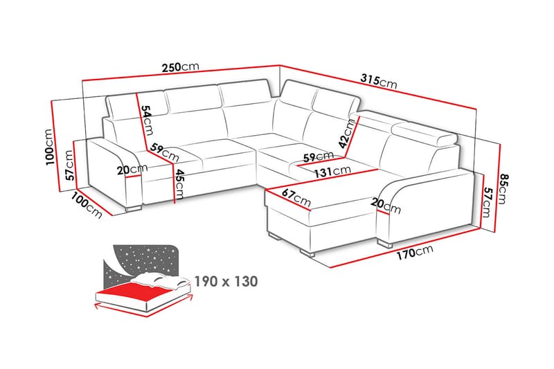 Bäddhörnsoffa Dung Large - Grå - Möbler - Soffa - Bäddsoffa - Hörnbäddsoffa
