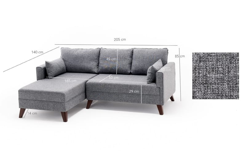 Bäddsoffa Burundi 2-sits - Grå - 4 sits soffa med divan - Divansoffa & schäslongsoffa