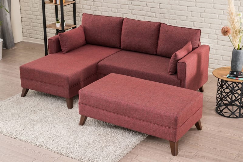 Bäddsoffa Burundi 2-sits - Röd - 4 sits soffa med divan - Divansoffa & schäslongsoffa