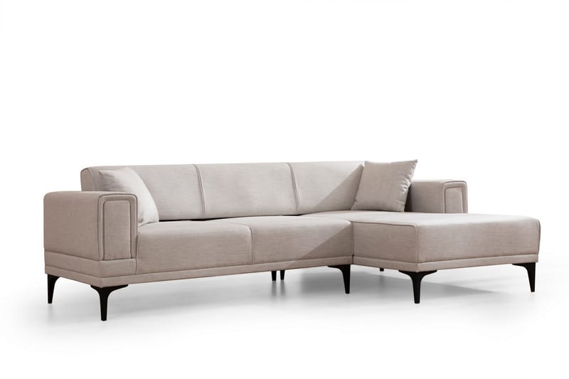 Bäddsoffa med divan Naoko - Beige - Skinnsoffa - Hörnbäddsoffa - Sammetssoffa