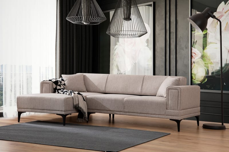 Bäddsoffa med divan Naoko - Ljusbrun - Möbler - Soffa - Bäddsoffa - Hörnbäddsoffa