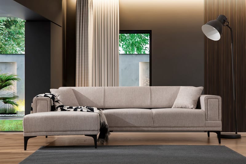 Bäddsoffa med divan Naoko - Ljusbrun - Möbler - Soffa - Bäddsoffa - Hörnbäddsoffa