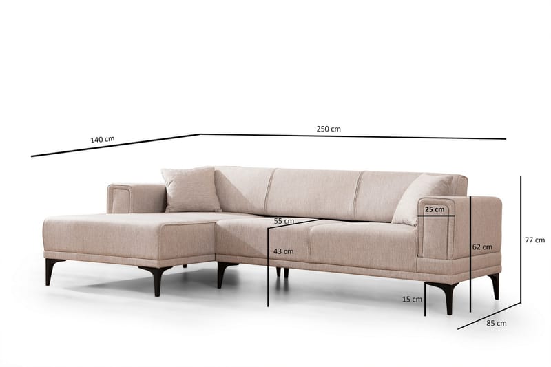 Bäddsoffa med divan Naoko - Ljusbrun - Möbler - Soffa - Bäddsoffa - Hörnbäddsoffa