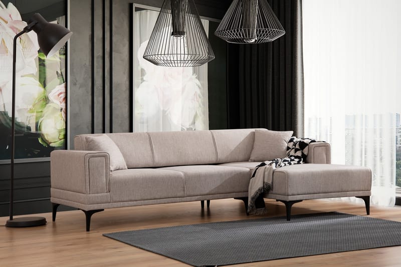 Bäddsoffa med divan Naoko - Ljusbrun - Möbler - Soffa - Bäddsoffa - Hörnbäddsoffa